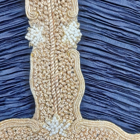 Mary McFadden Navy Gown with short sleeves and beaded trim - Picture 7 of 9